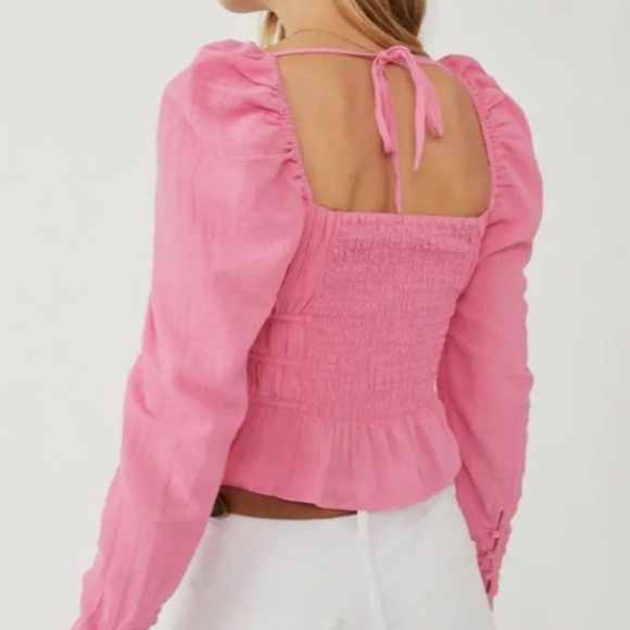 Free People NWT Chloe Top Pull Sleeve Cropped Top - Aurora Pink - Size Medium - Picture 4 of 16